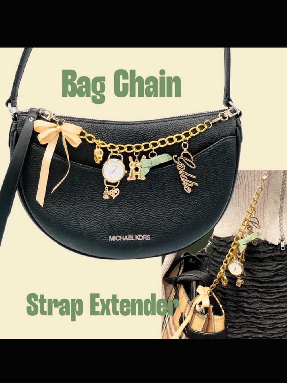 Vintage Goldie Gold-Tone Bag Chain, Bag Charm, Phone Charm, Keychain, etc.
